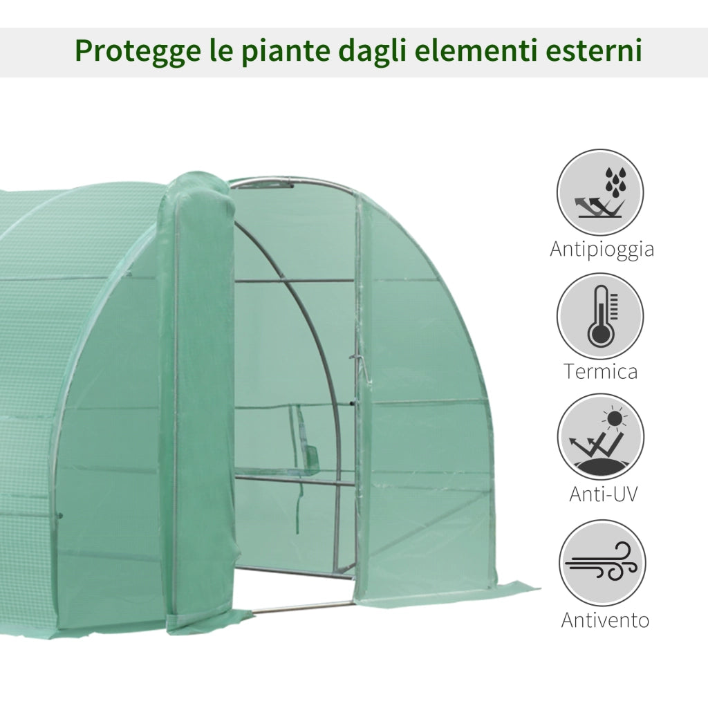 EasyComfort Serra per Orto a Tunnel con Porta e 8 Finestre, Serra da Giardino in PE e Metallo Zincato, per Coltivazaione Piante, 600x300x200cm
