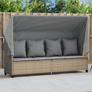 Lettino Prendisole con Baldacchino e Cuscini Beige Polyrattan 368356
