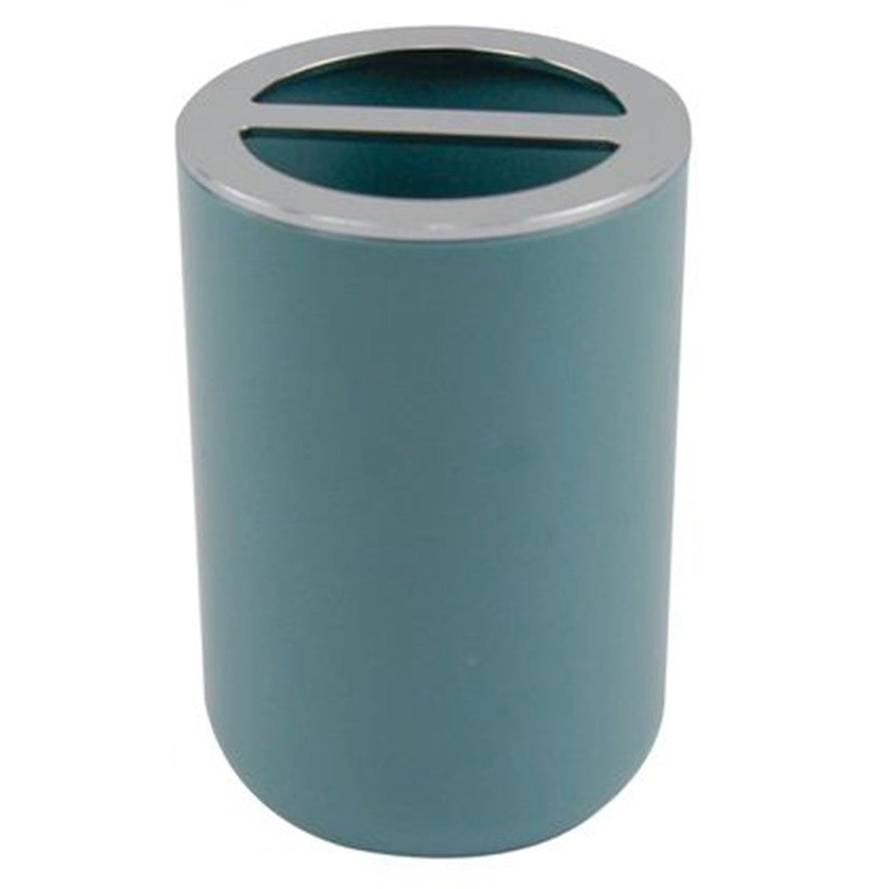 Trade Shop - Porta Spazzolini Bicchiere Accessorio Bagno 2 Fori Verde Petrolio Silver 69474 -