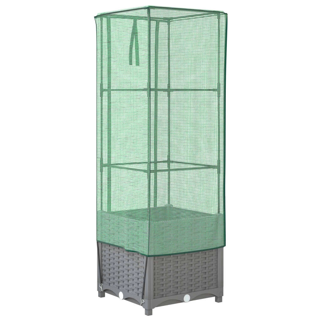 Aiuola rialzata/fioriera con copertura effetto rattan 40 x 40 x 139 cm grigio chiaro 02_0038776