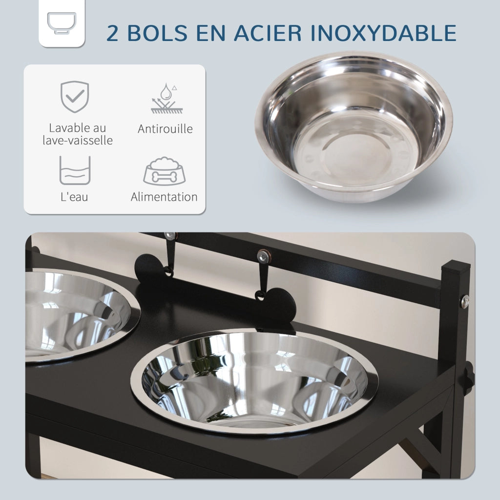Ciotole Cane Regolabili in Altezza ¨C zephmum ¨C 2 Ciotole Acciaio Inox Nero