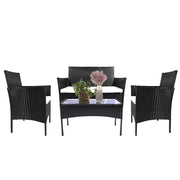 Set di mobili da giardino in polyrattan, nero, 7 pezzi, con cuscino e tavolo, per esterni, giardino, terrazza
