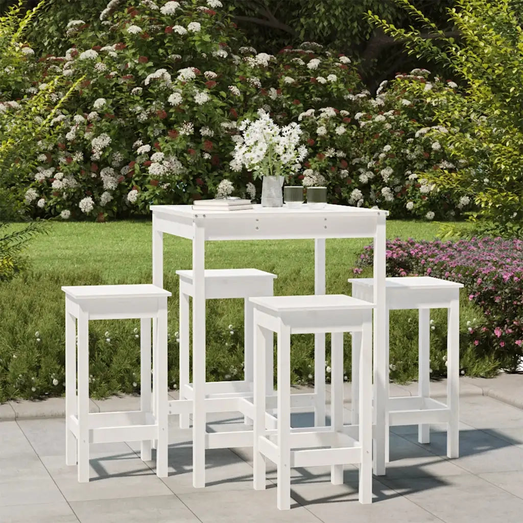 Set Bar da Giardino 5 pz | Set Salotto da Giardino Bianco in Legno Massello di Pino