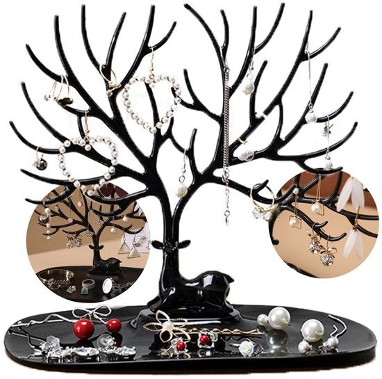 Sieradenstand con Design Elevato - Organizzatore per Collane e Orecchini - Orecchini e Anelli - Porta Gioielli con Base Stabile 25x14,5x22,5 cm