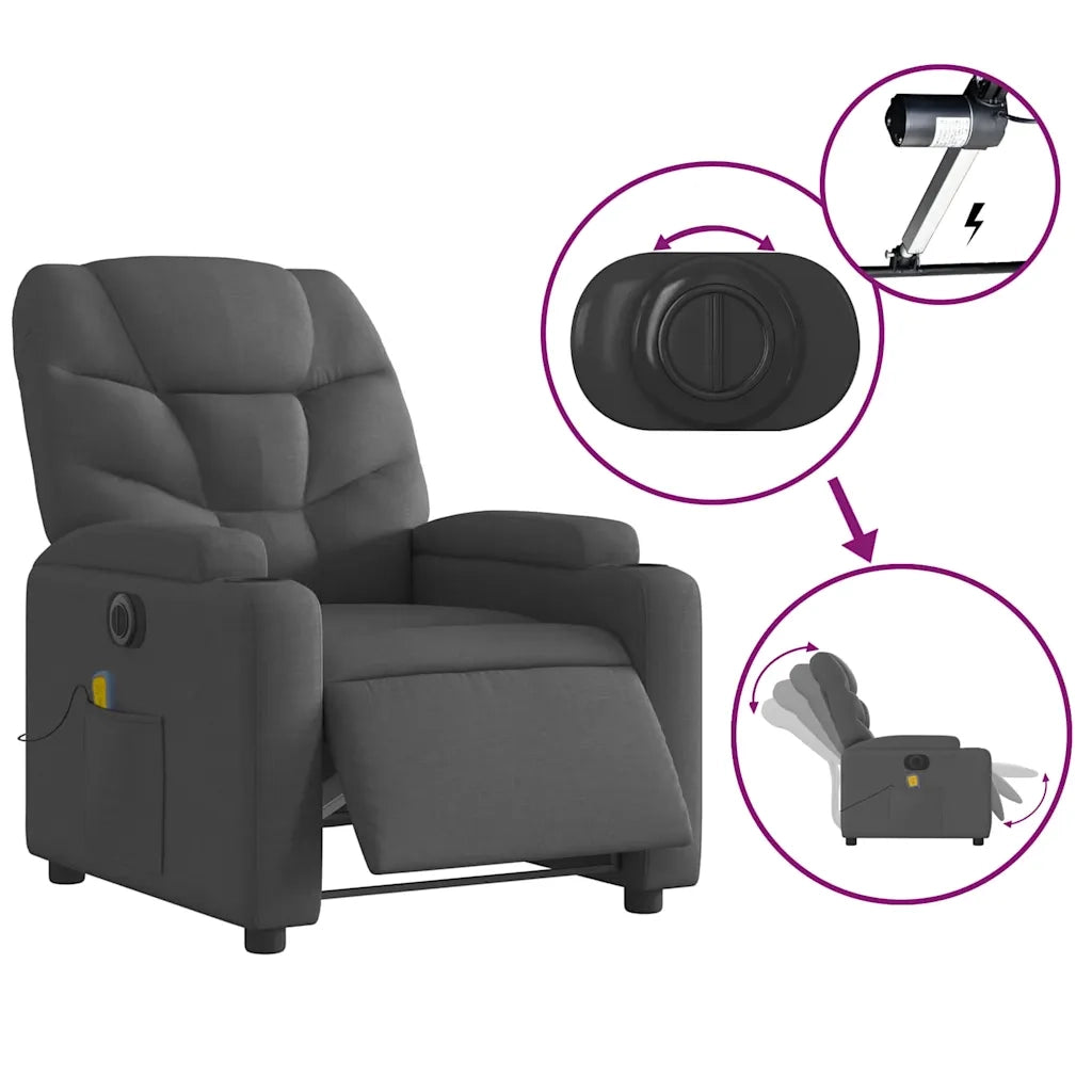 Divano Sedia-Poltrona Reclinabile Massaggio Elettrica Grigio Scuro Tessuto 927855