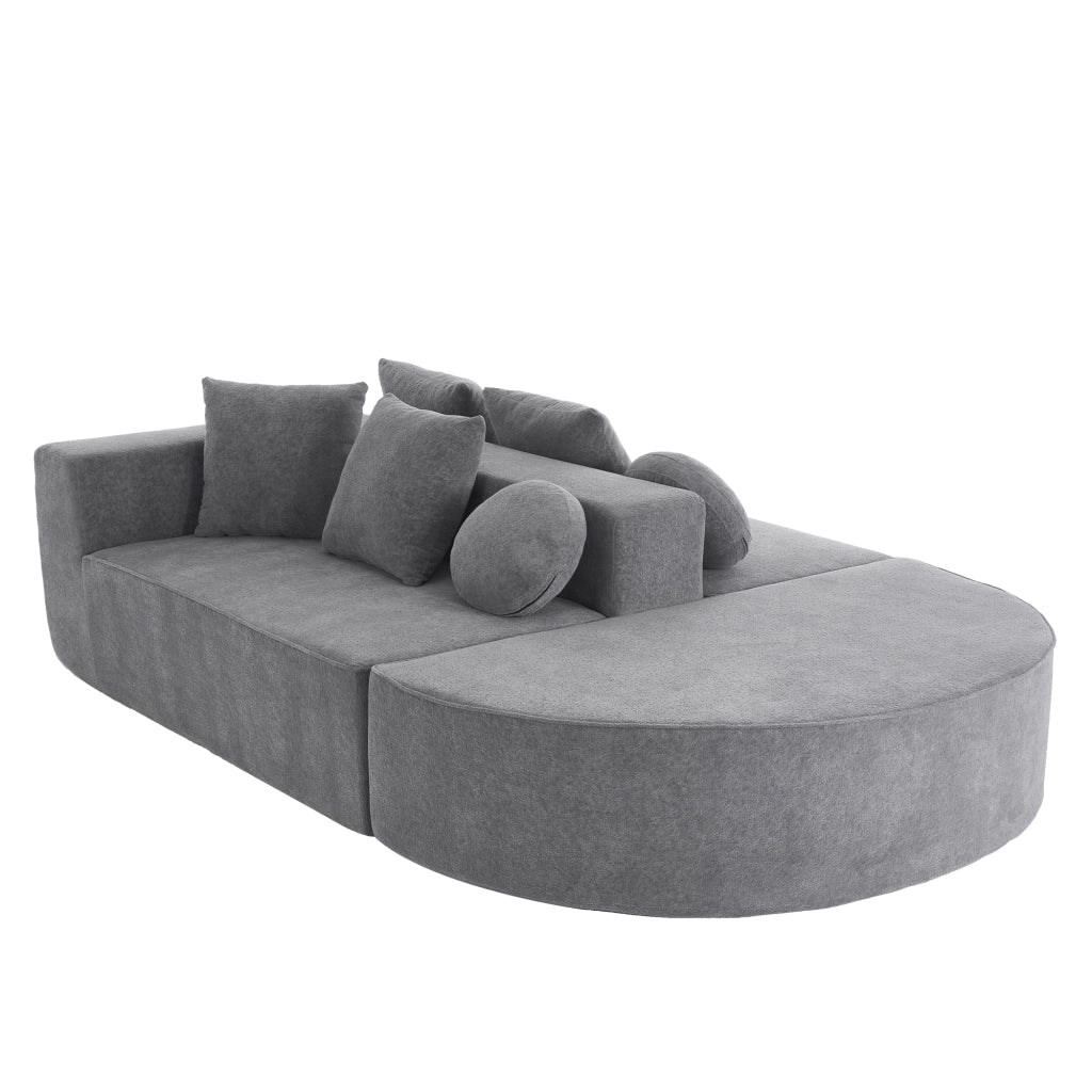 Divano modulare convertibile senza montaggio con 4 cuscini 2 cuscini rotondi, in Chenille Grigio