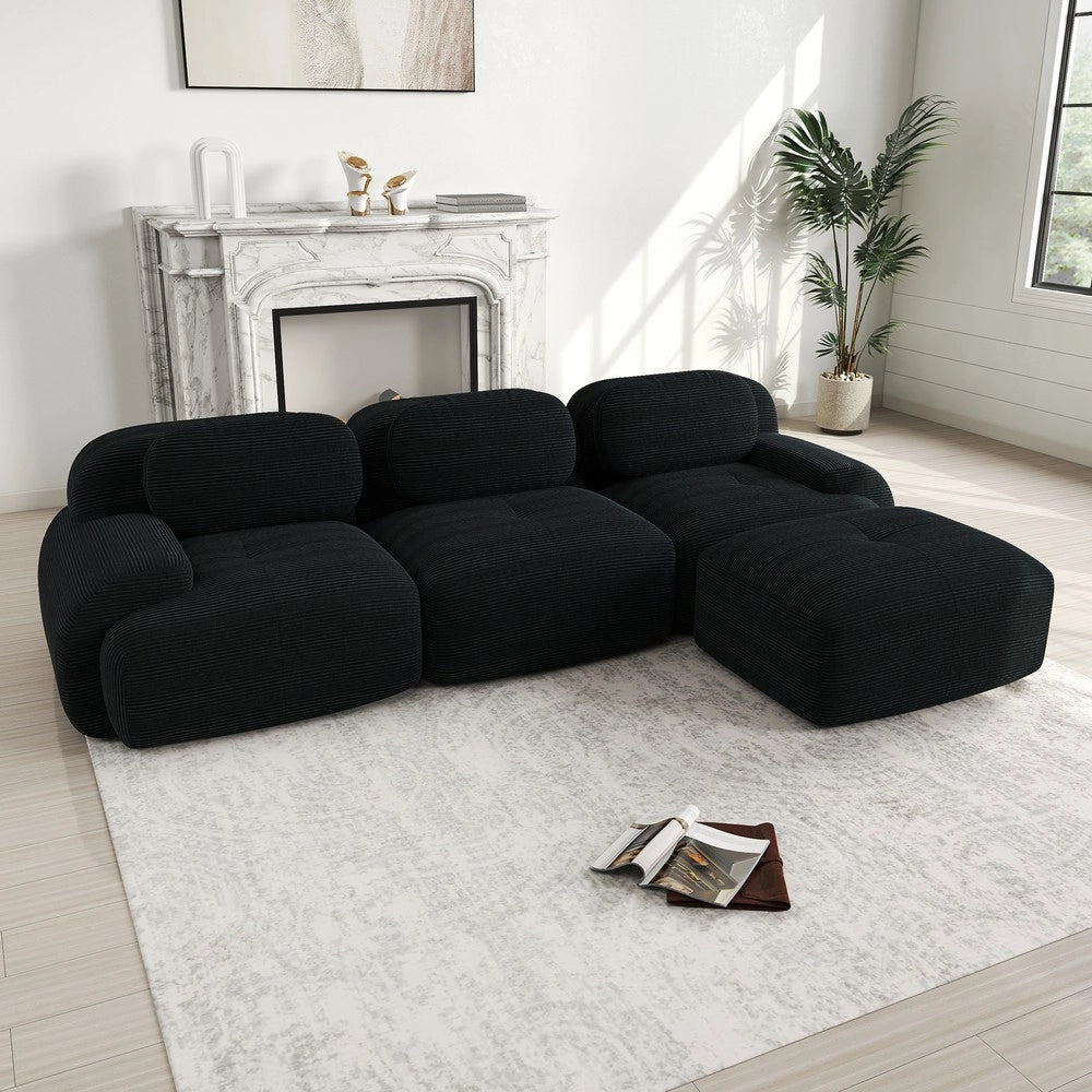 Divano angolare imbottito ¨C Minimal ¨C corda nero braccioli larghi 3 posti