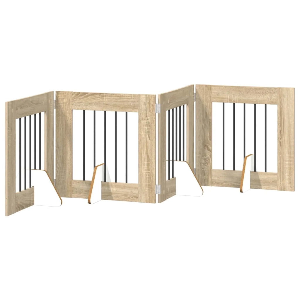 Cancello per cani pieghevole con supporti 4 pz Rovere Sonoma 892152