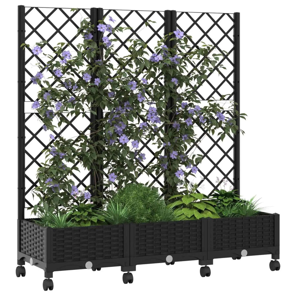 Vaso da giardino con grigliato e ruote Nero 120 x 40 x 131,5 cm 3423052