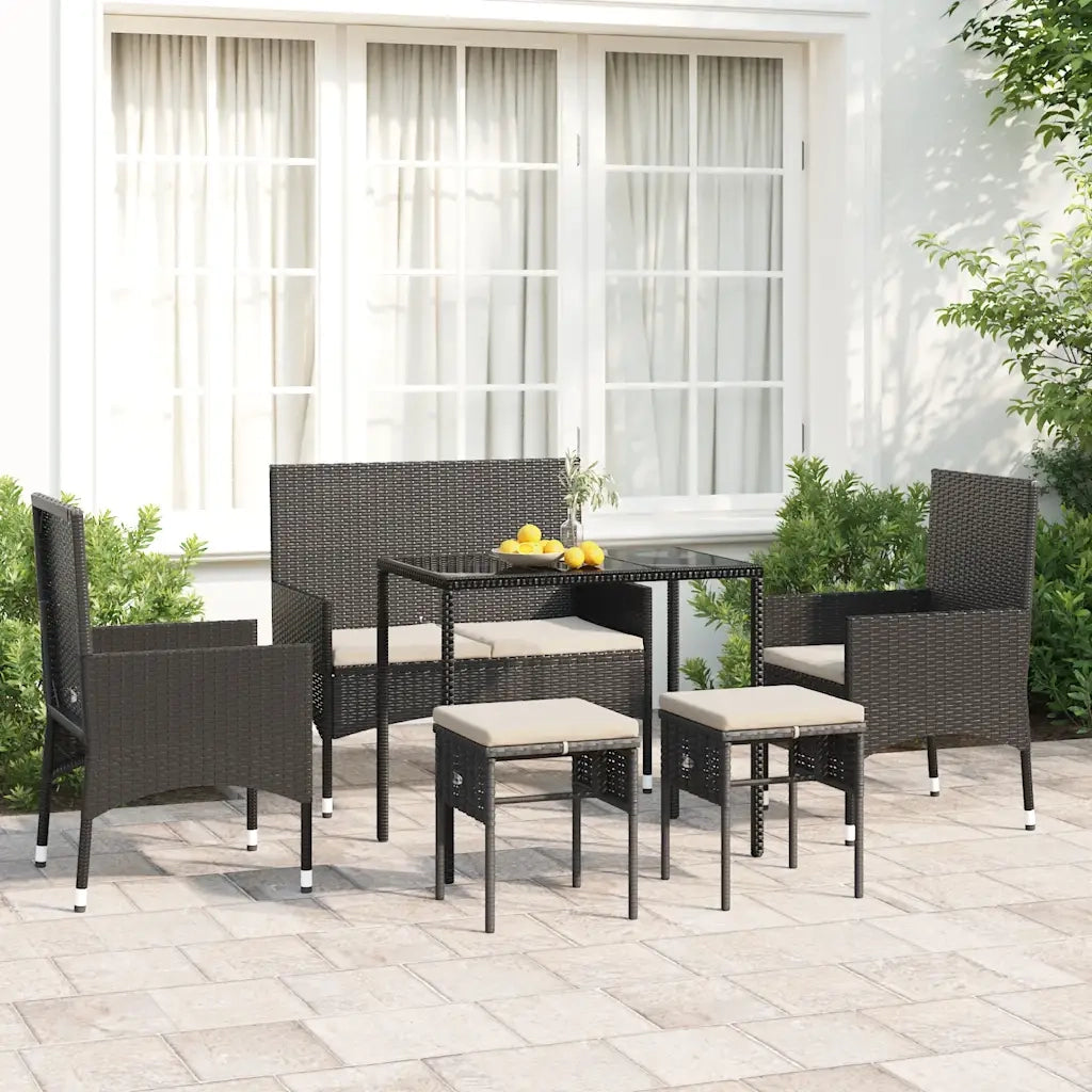 Set Mobili da Giardino 6 pz | Set Salotto da Giardino con Cuscini in Polyrattan Nero