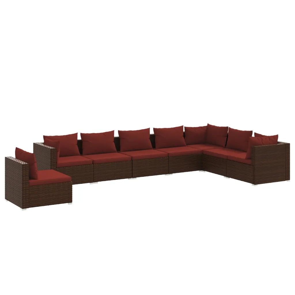 Set Divani da Giardino 8 pz con Cuscini in Polyrattan Marrone 3102371
