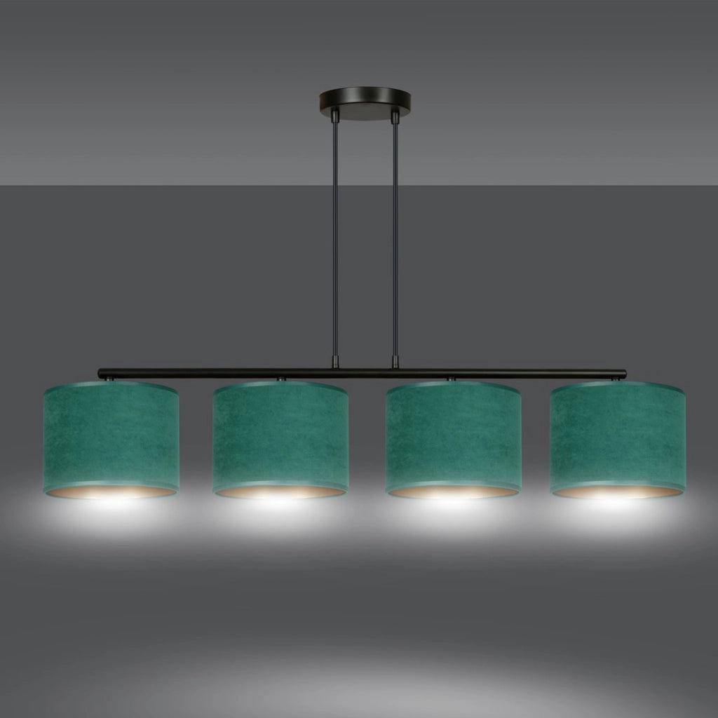 Lampada a sospensione HILDE in acciaio nero e velluto verde
