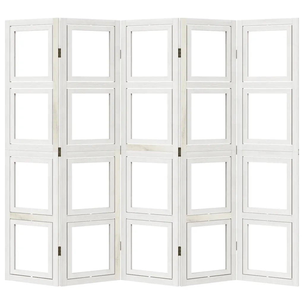 Divisorio Ambienti 5Pannelli Bianco Legno Massello di Paulownia 358693