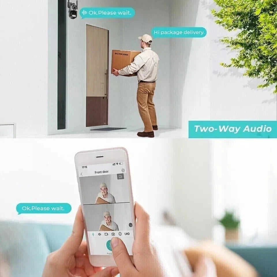 Telecamera di Sicurezza WiFi 4K PTZ Impermeabile IP66 Doppio Obiettivo APP ICSEE