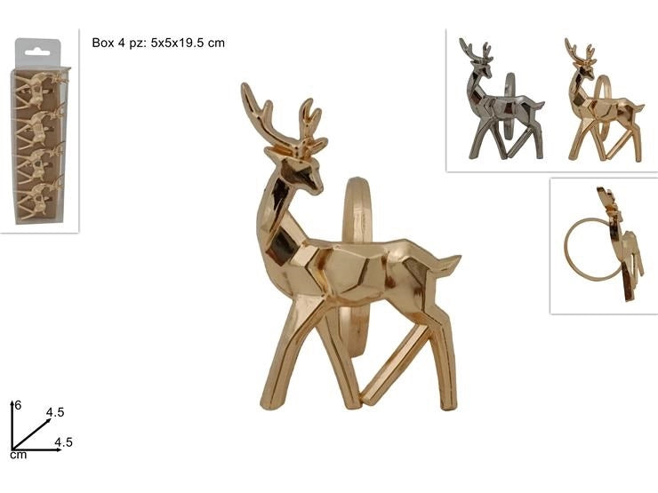 Set 4 Pezzi Portatovagliolo Natalizio Natale Renna Oro o Argento 2 Colori
