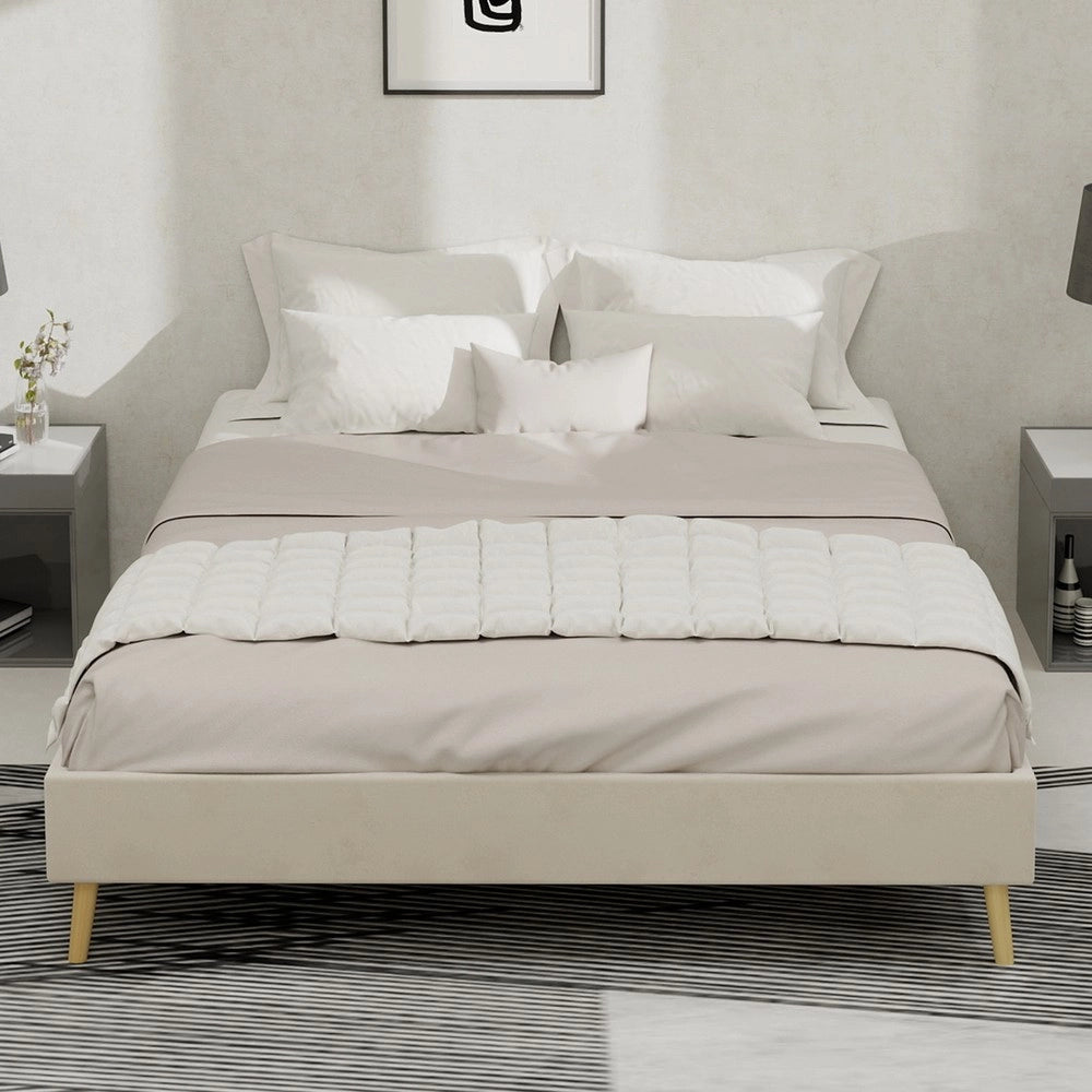 Letto Matrimoniale in Velluto ¨C Xylo ¨C Beige 140x200 cm