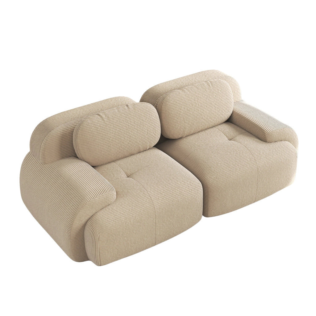 Divano angolare modulare senza telaio; schiuma 32D; braccioli curvi; tessuto a coste beige