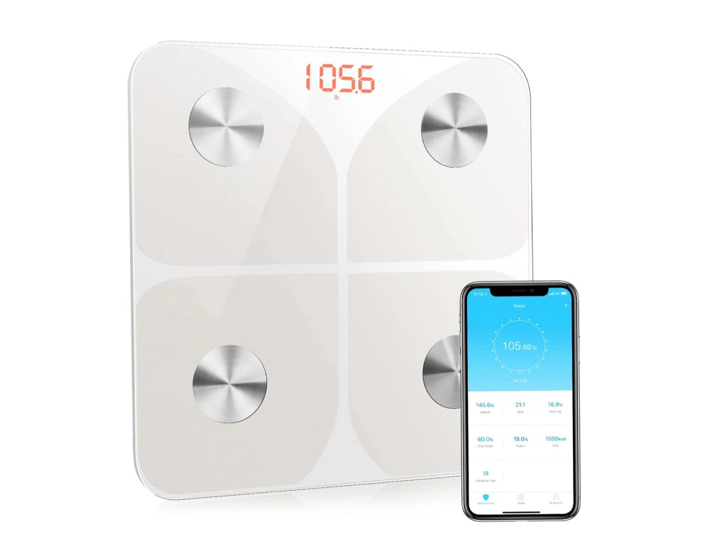 Bilancia Pesapersone Digitale Professionale Impedenziometrica Senza Fili Intelligente per IOS e Android Integrata con 13 Indici di Misurazione Massa Grassa, Massa Magra e Metabolismo Basale - Confezione Rovinata