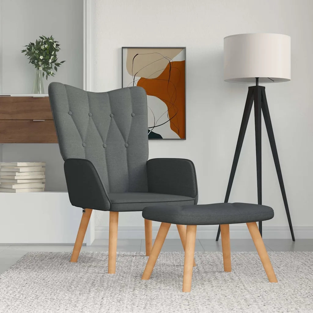 Divano Sedia-Poltrona Relax con Poggiapiedi Grigio Scuro in Tessuto 163683
