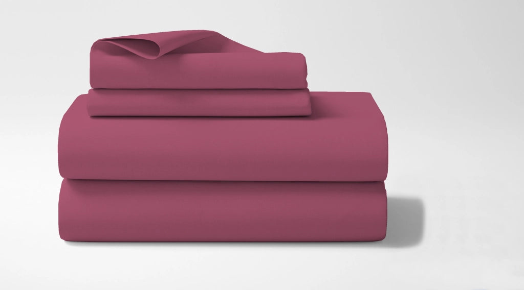 Completo letto matrimoniale a tinta unita set lenzuola Prodotto italiano 100% Cotone - Fragola - Matrimoniale