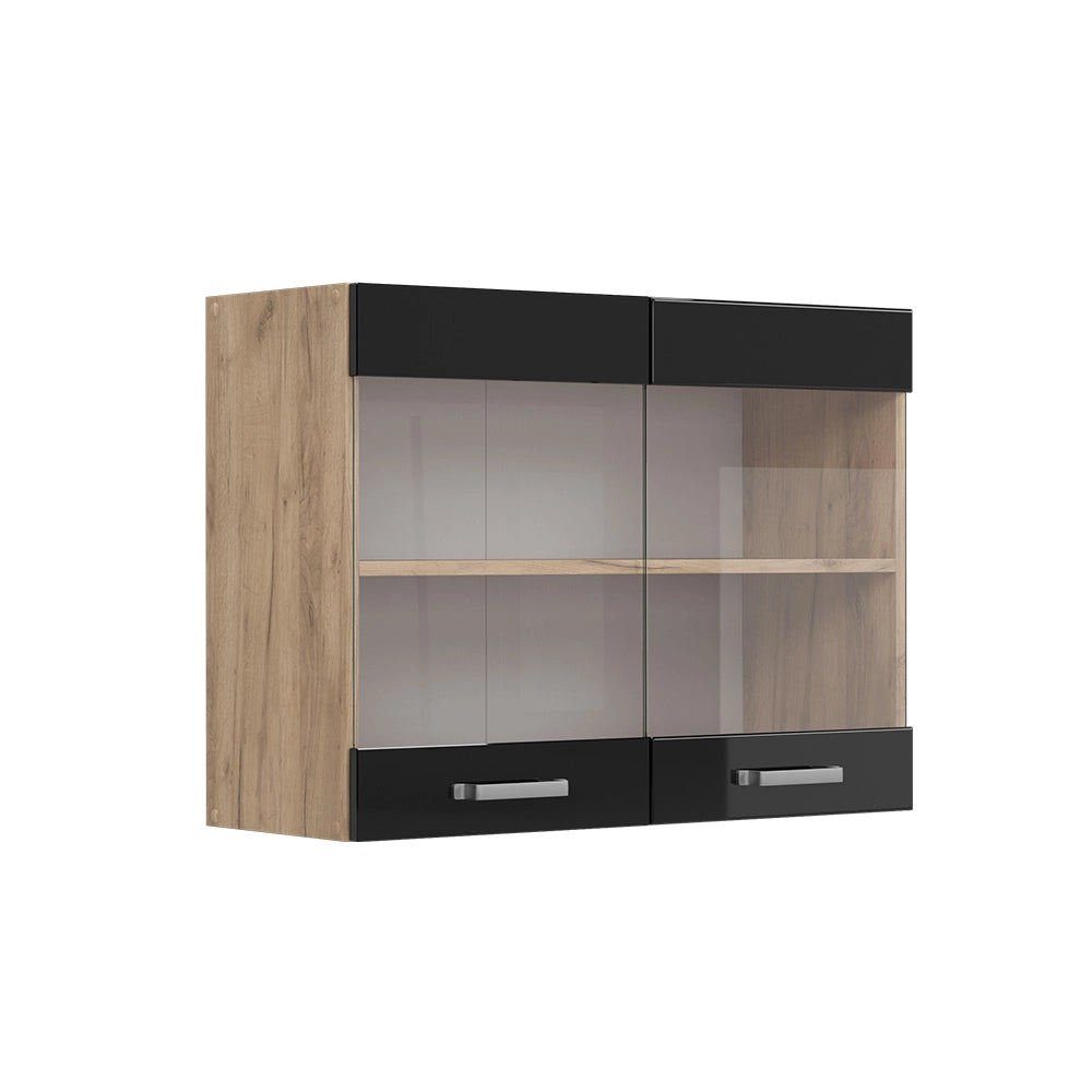 Vicco Mobile da cucina in vetro Nero lucido 80 cm