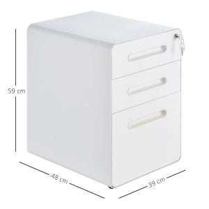 Cassettiera mobile da ufficio in acciaio bianco con 3 cassetti e ruote 39x48x59 cm