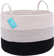 Cestino per bambini, Grande cesto intrecciato, Cestino di cotone intrecciato con maniglie, Cestino per la camera dei bambini, Cestino per giocattoli – 50x33cm, Bianco e nero a pois
