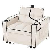 Poltrona Letto 3 in 1 con Schienale Regolabile; 2 Portabicchieri e Supporto per Telefono; Schiuma Beige; 83 × 167 × 76 cm