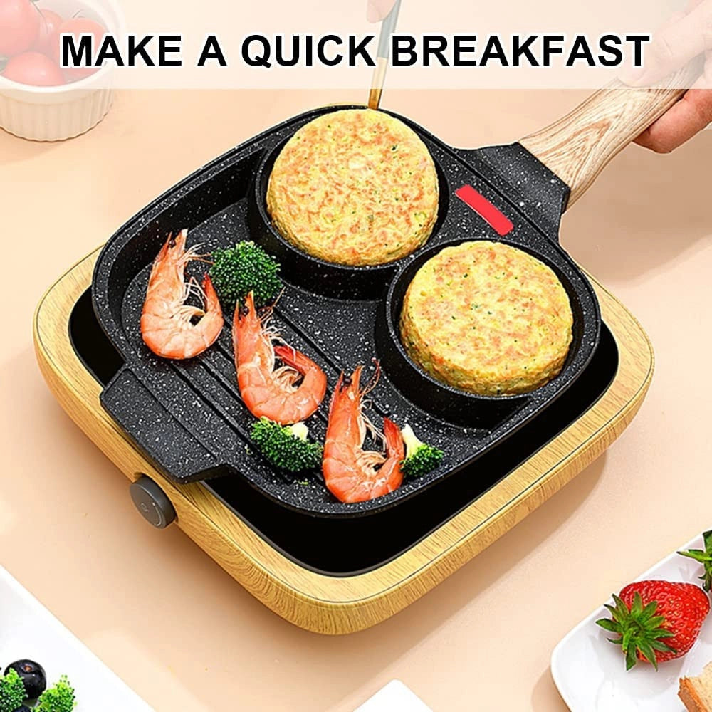 Trade Shop - Padella Pancake 3 Scomparti In Lega Di Alluminio Antiaderente Per Cuocere 3 In 1 -