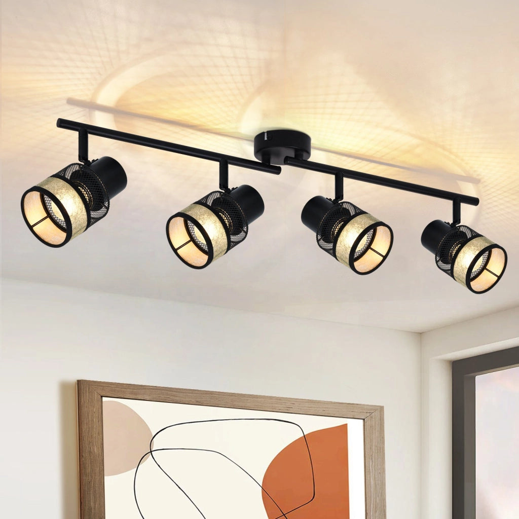 ZMH Lampada da soffitto plafoniera metallo E27 max 25W nero retrò orientabile 330° per soggiorno