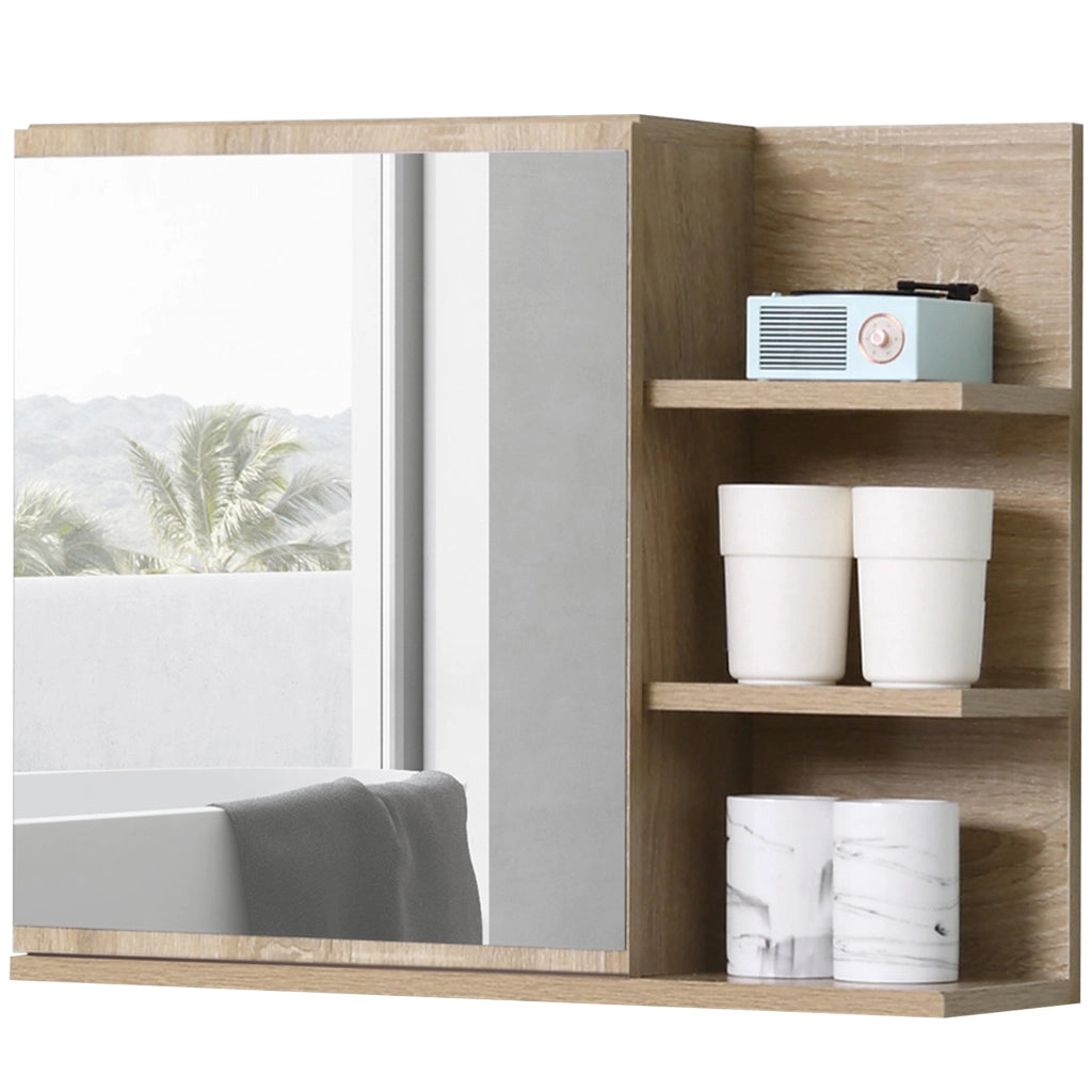 Specchiera Bagno a Parete con Anta e 3 Ripiani Laterali in Legno, 60x18x50cm