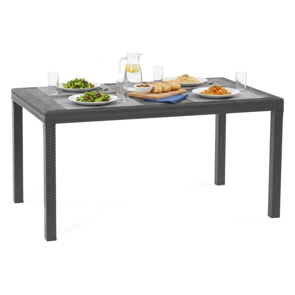 Tavolo da esterno Adila, Tavolo rettangolare da giardino, Tavolo da giardino multiuso effetto rattan, 100% Made in Italy, Cm 150x90h74, Antracite