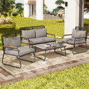 Set di Banchi da Giardino - Vetro Temprato - Gambe Regolabili - Struttura in Acciaio Galvanizzato - 4 Posti