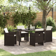 Set da Pranzo da Giardino 5 Pezzi con Cuscini in Polyrattan Marrone