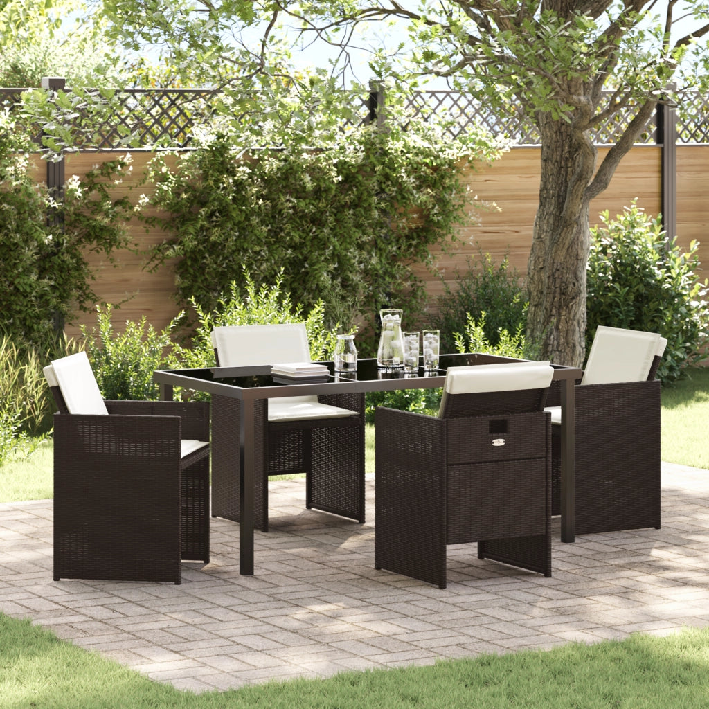 Set da Pranzo da Giardino 5 Pezzi con Cuscini in Polyrattan Marrone