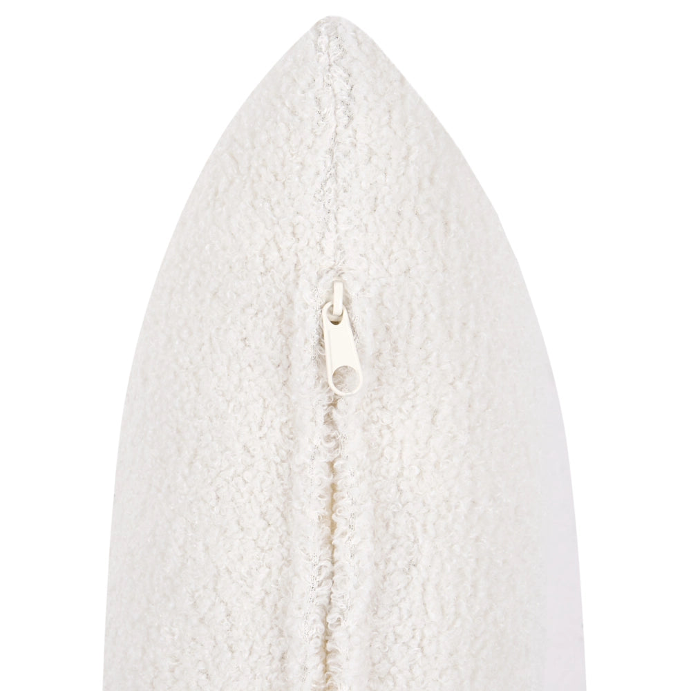 Poltrona Bianco Sporco in Bouclé con Struttura in Legno Stile Moderno Mid-Century