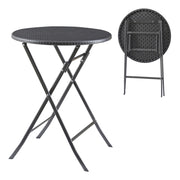 Tavolo da Picnic Mark Pieghevole Ø60 x 74 cm Nero Effetto Rattan [en.casa]