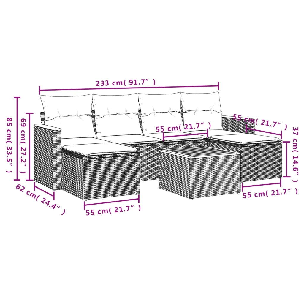 Set Divani da Giardino 7 pz con Cuscini Beige in Polyrattan 3226226