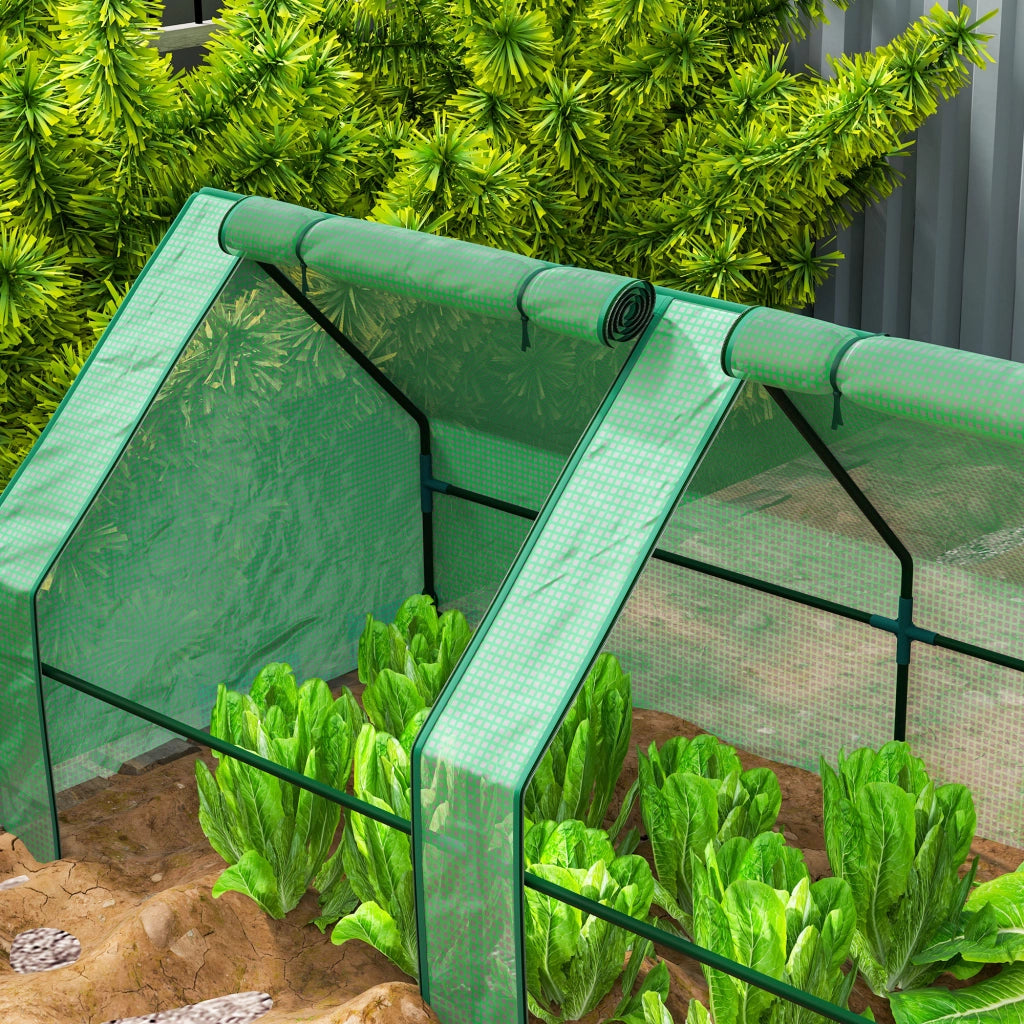 Mini Serra da Giardino 360x90x90 cm a 4 Porte Arrotolabili con Copertura Allungata in Acciaio e PE Verde
