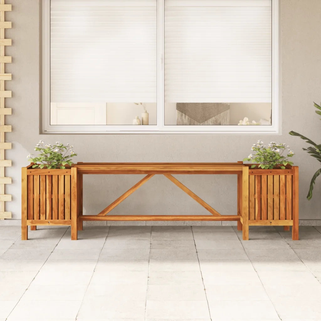 Panca Giardino-Panca da esterno con 2 Fioriere 150x30x40cm Legno Massello Acacia