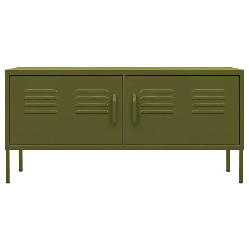 Mobile TV multimediale scaffale TV mobile TV sala da pranzo soggiorno camera da letto verde oliva 105 x 35 x 50 cm acciaio verde 02_0028255