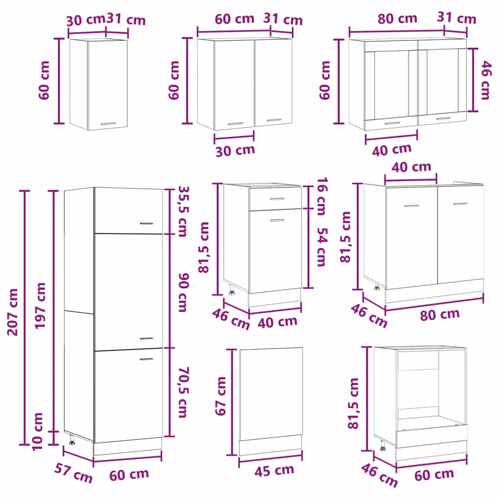 Unità Cucina Lyon 8 pcs Grigio Cemento Legno ingegnerizzato 3445842