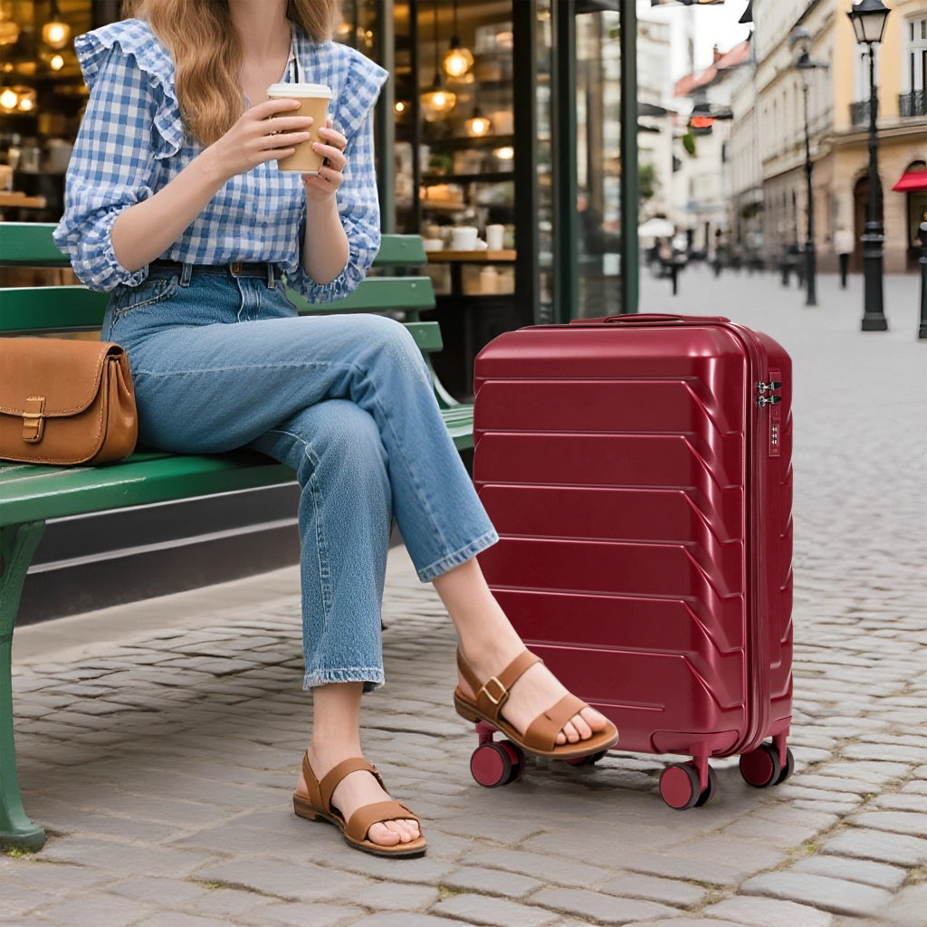 Set di due valigie girevoli in ABS da 14"/19" con lucchetto a combinazione e trousse da 14" (bordeaux)