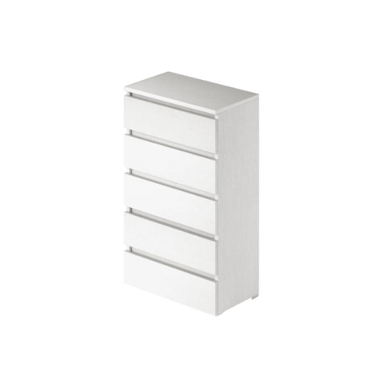 Cassettone Bianco Frassinato in legno nobilitato con 5 cassetti H.124x75x40 cm