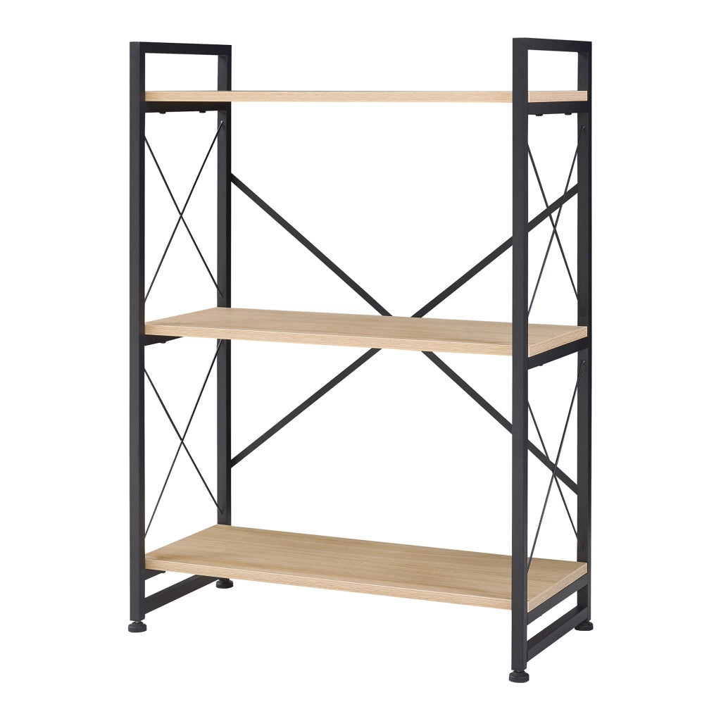 Libreria Skørping a 3 Ripiani Scaffale da Terra 90 x 65 x 30 cm - Nero / Effetto Rovere [en.casa]