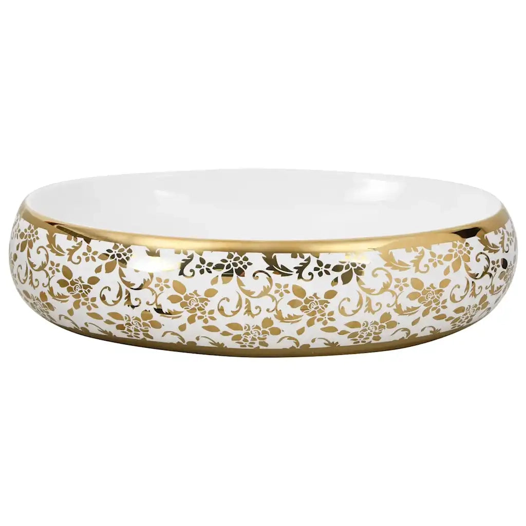 Lavabo da Appoggio Bianco e Oro Ovale 59x40x15 cm Ceramica 155111