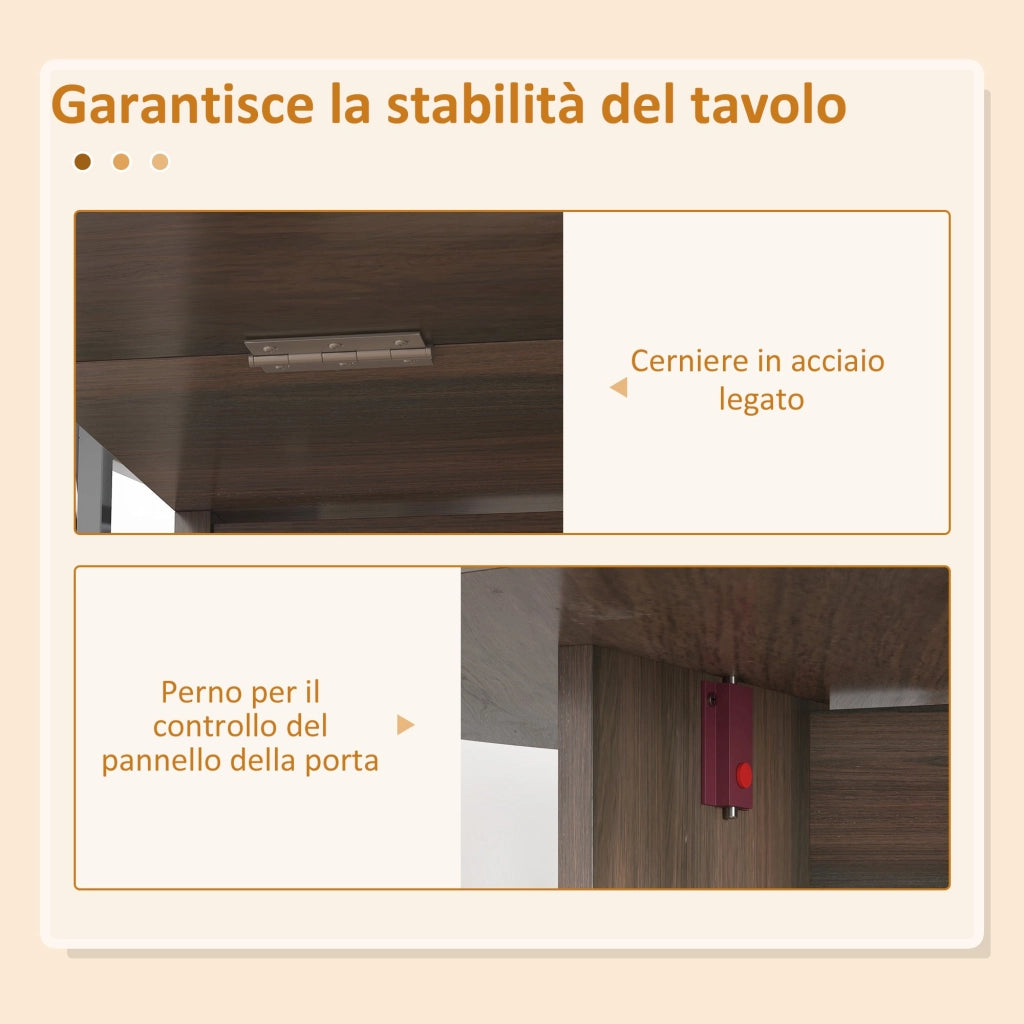 Tavolo Pieghevole Salvaspazio con 2 Ribalte Ovale 163x80x75 cm in Legno Marrone