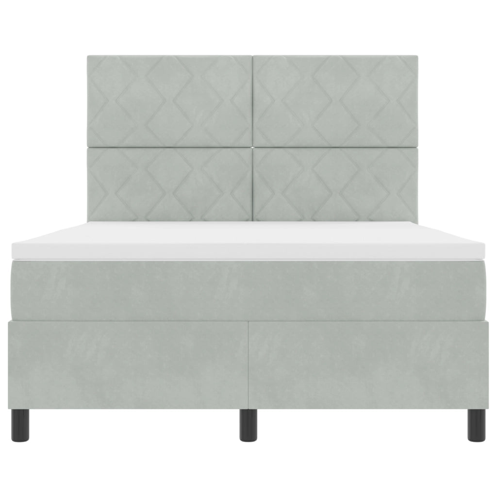 Letto a molle con materasso e luce LED Grigio chiaro 140x200 cm Velluto