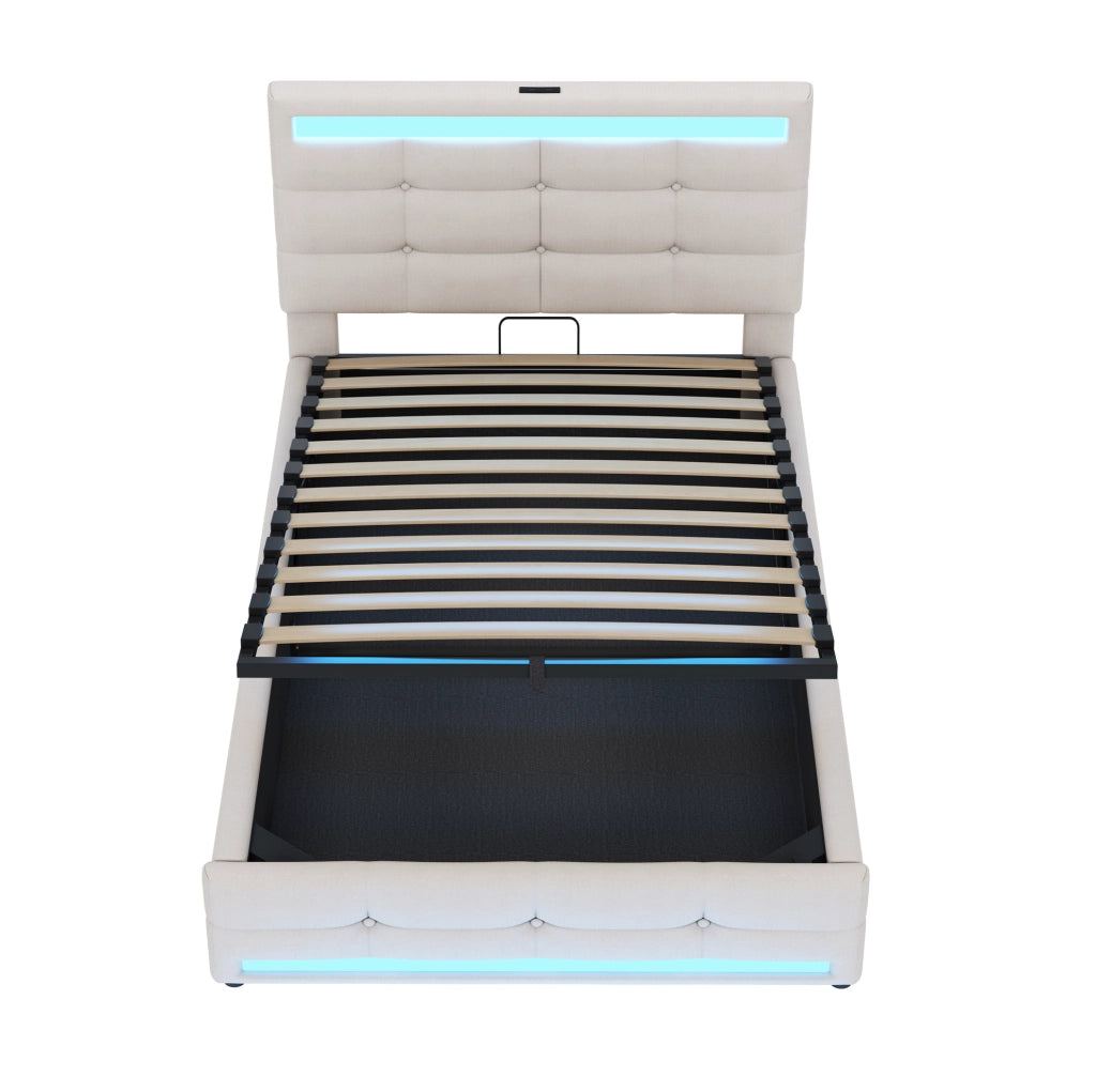 Letto imbottito 90x200 con luci LED RGB, USB e testiera regolabile