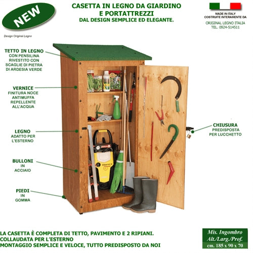 ARMADIO CASETTA IN LEGNO PORTA ATTREZZI DA GIARDINO MODELLO TEVERE L.110 x P.90 x H.185 100% MADE IN ITALY SPEDIZIONE SU PEDANA